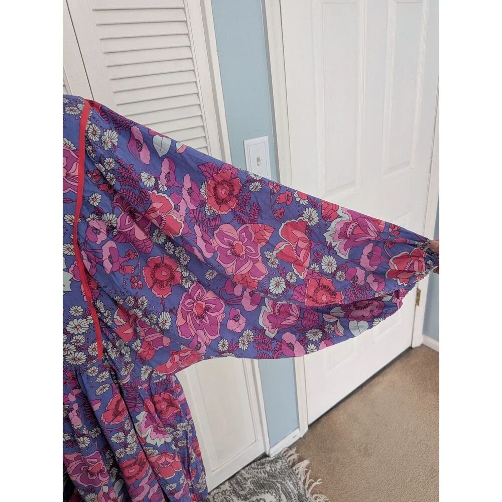 Rusttydustty Romper Womens 2X Purple Floral Peasant Sleeve Cottage Core Boho NEW